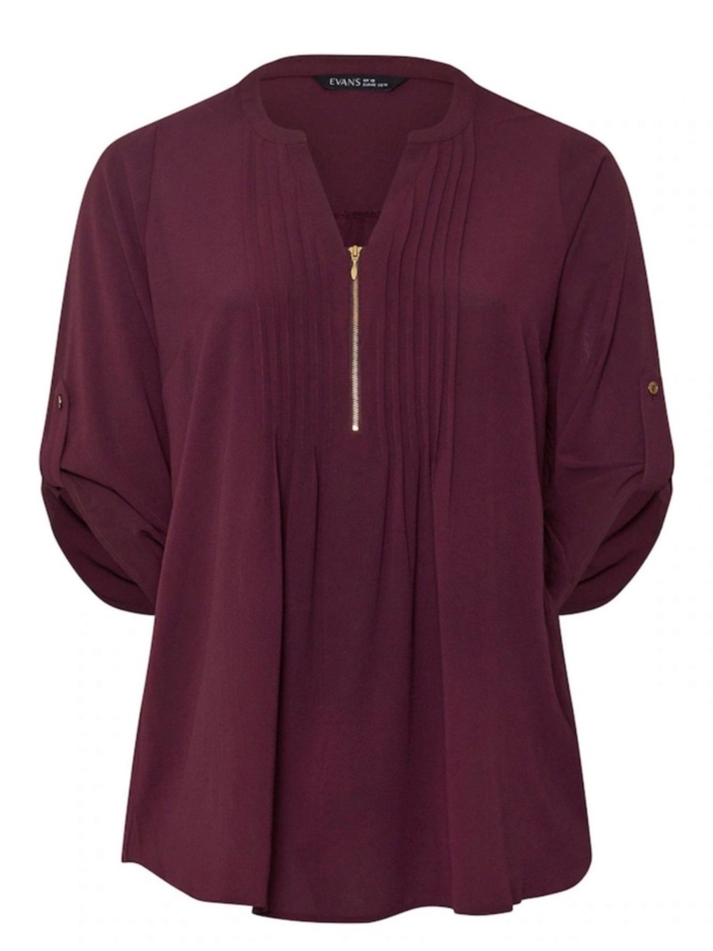 Evans Purple Zip Pintuck Shirt Plus-Size Plum Blouse Gold Zipper & Buttons - Picture 14 of 16